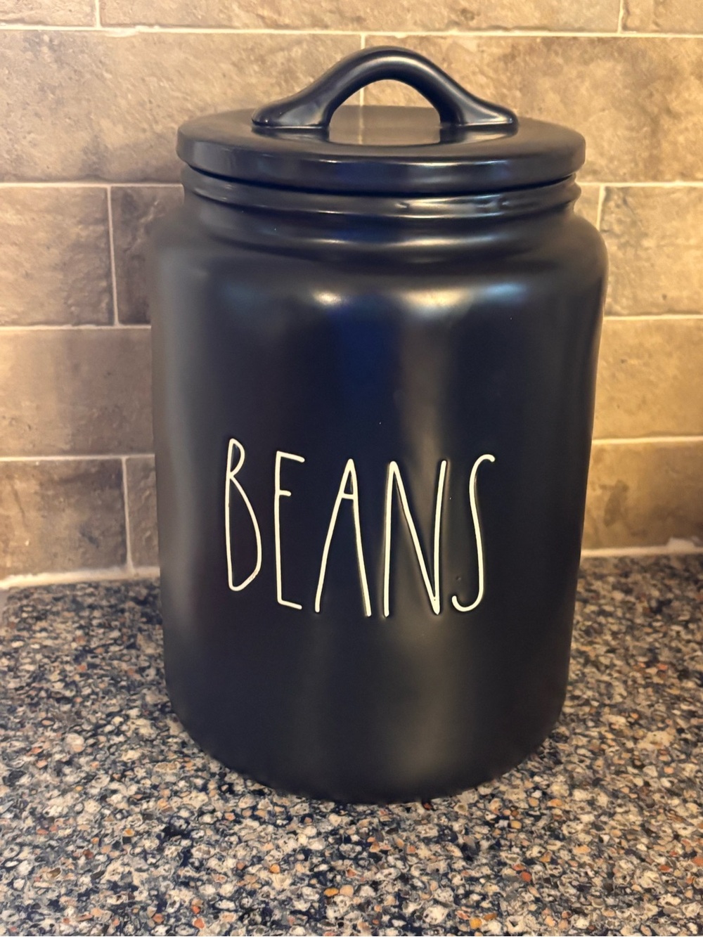 Rae Dunn Black Ceramic 'BEANS' Kitchen Canister with Lid